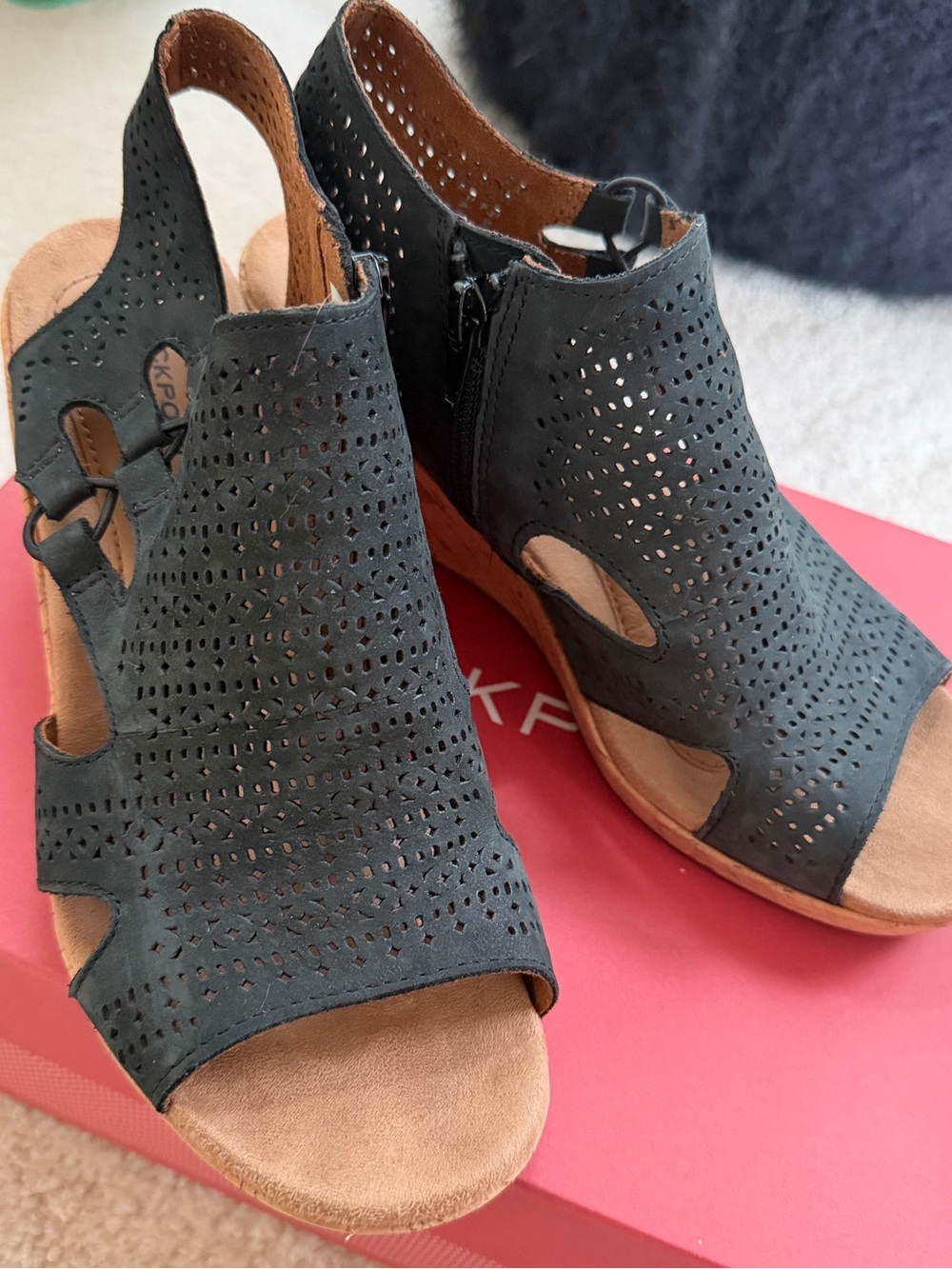 Rockport Black Perforated Wedge Sandals